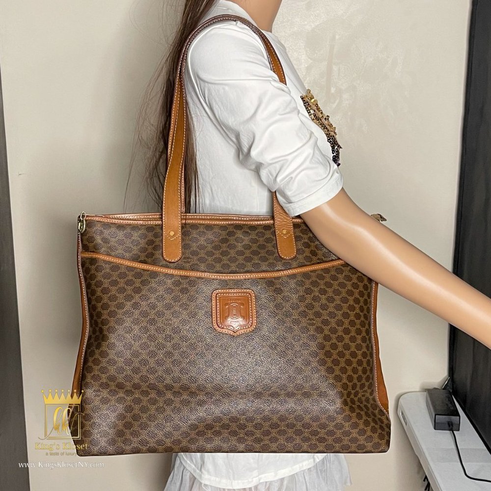 Celine Brown Monogram Tote with Tan Leather Handles